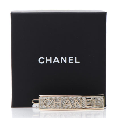 Chanel Metal Crystal Logo Hair Clip Gold 5 of 5