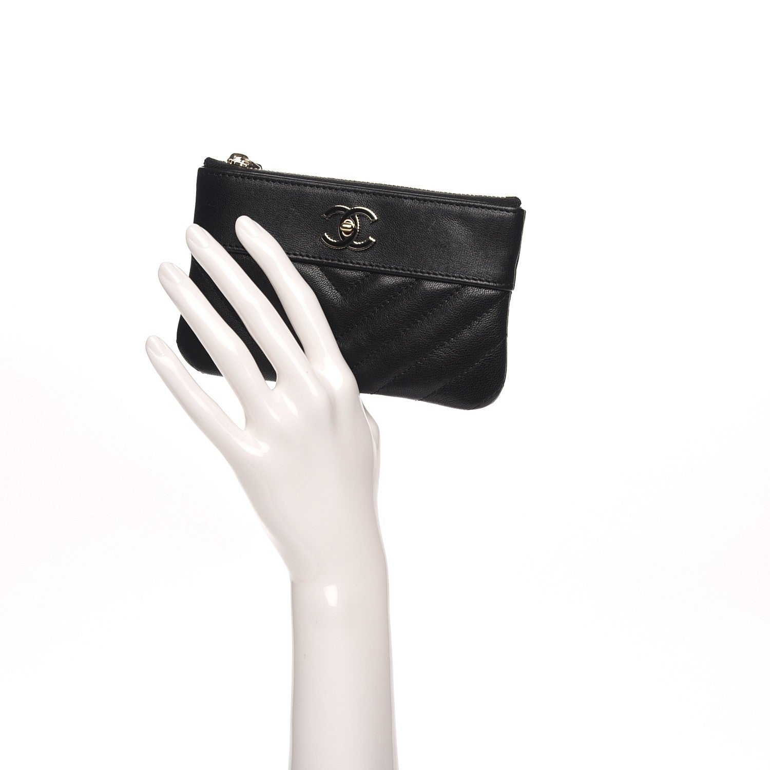 Chanel Sheepskin Chevron Quilted Small Cosmetic Case Black 2 of 8