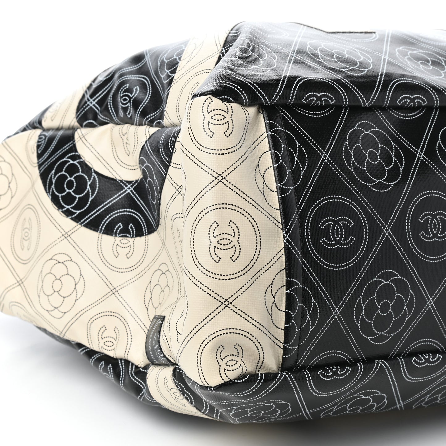 Coated Canvas Camellia Medium Shopping Tote Black Beige