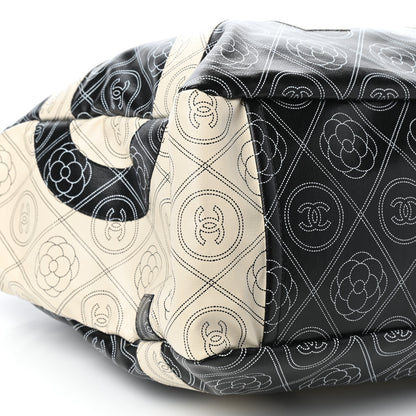 Chanel Coated Canvas Camellia Medium Shopping Tote Black Beige 9 of 10