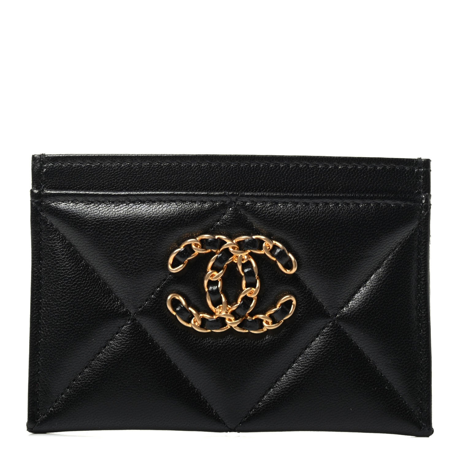 Chanel Shiny Goatskin Quilted Chanel 19 Card Holder Black 1 of 4