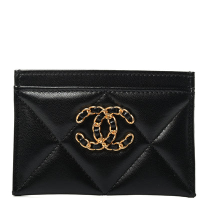 Chanel Shiny Goatskin Quilted Chanel 19 Card Holder Black 1 of 4