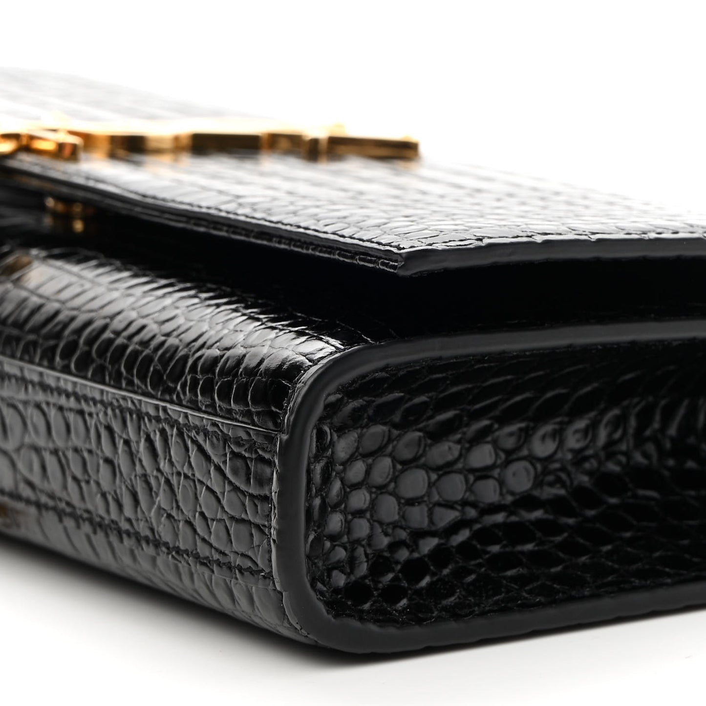 Calfskin Crocodile Embossed Classic Monogram Tassel Clutch Black