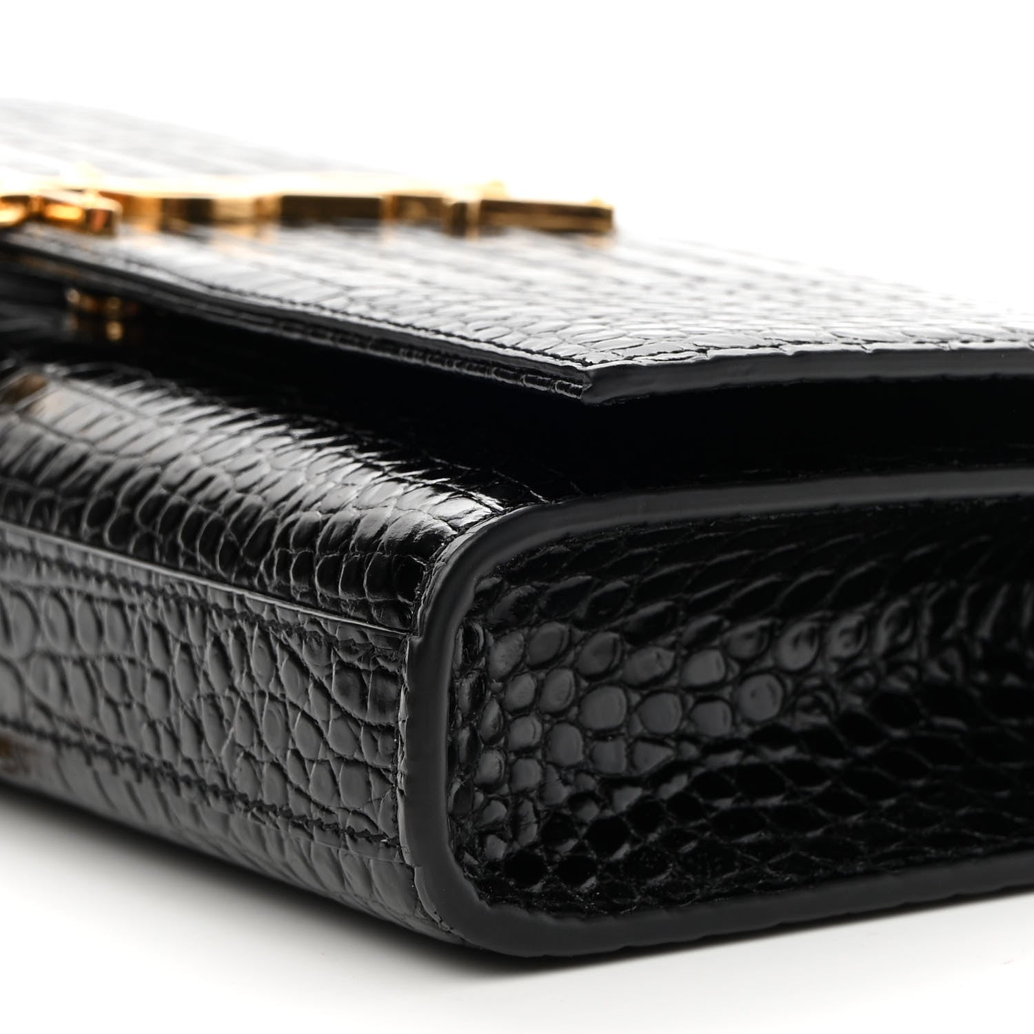 Saint Laurent Calfskin Crocodile Embossed Classic Monogram Tassel Clutch Black 8 of 8