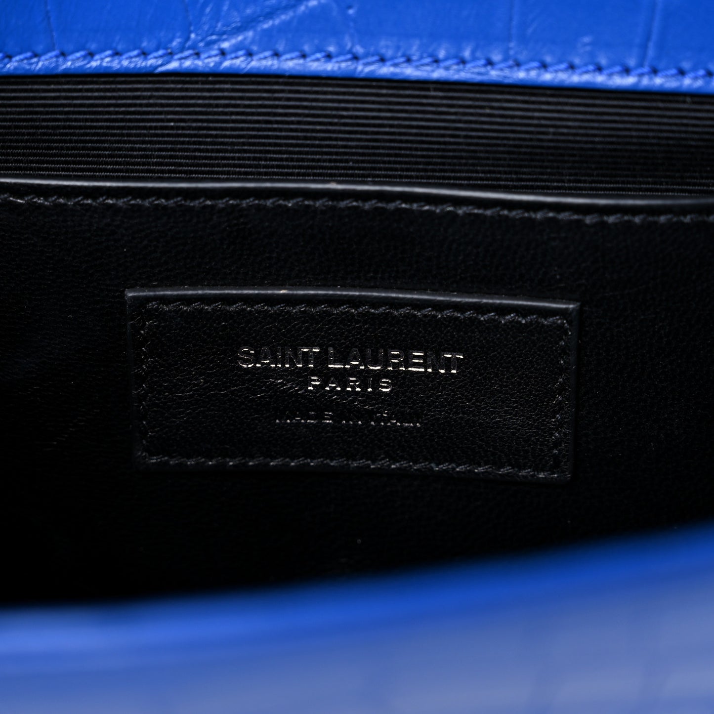 Calfskin Crocodile Embossed Classic Kate Monogram Clutch Royal Blue