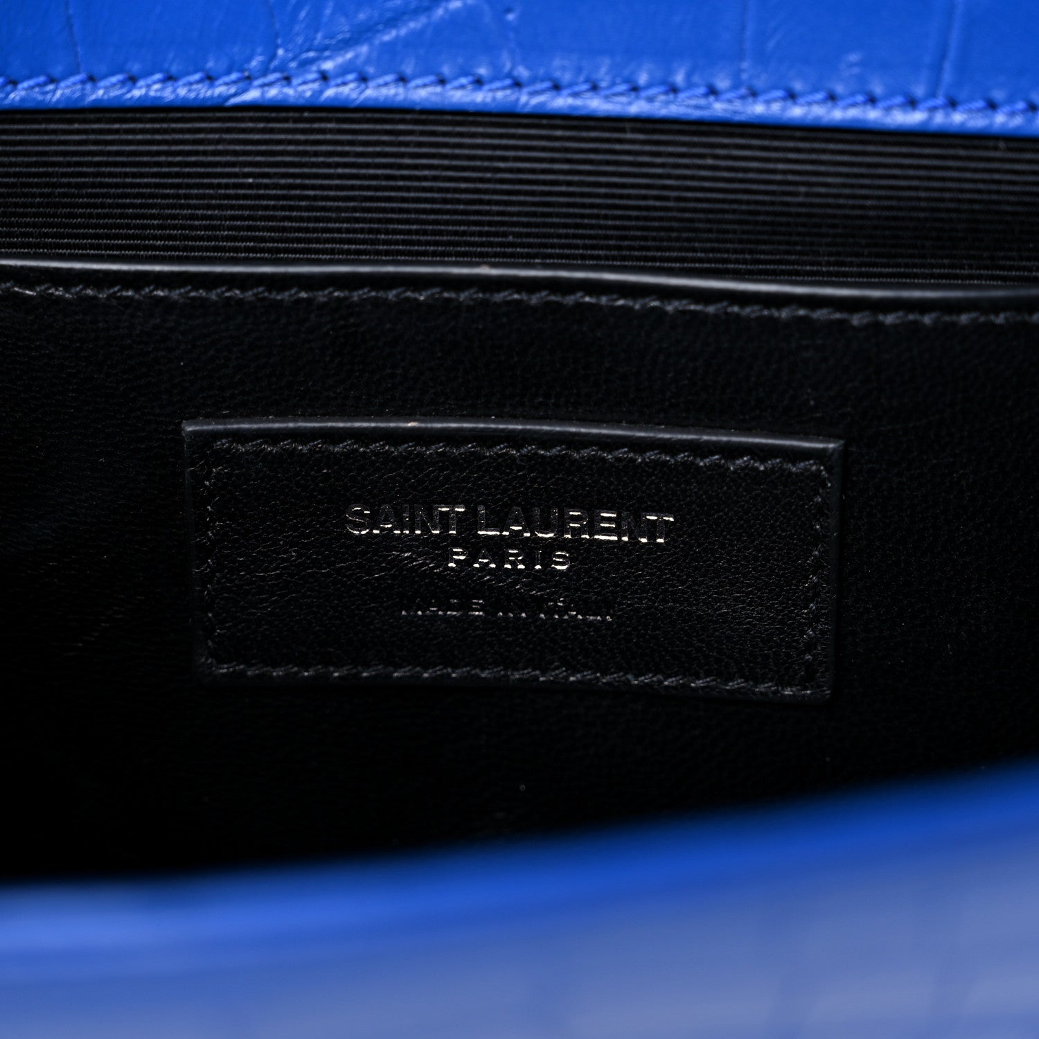 Saint Laurent Calfskin Crocodile Embossed Classic Kate Monogram Clutch Royal Blue 7 of 17