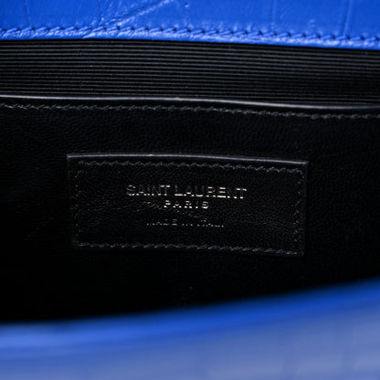 Saint Laurent Calfskin Crocodile Embossed Classic Kate Monogram Clutch Royal Blue 7 of 17