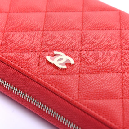 Chanel Caviar Quilted Long Zip Around Wallet Red 10 of 11