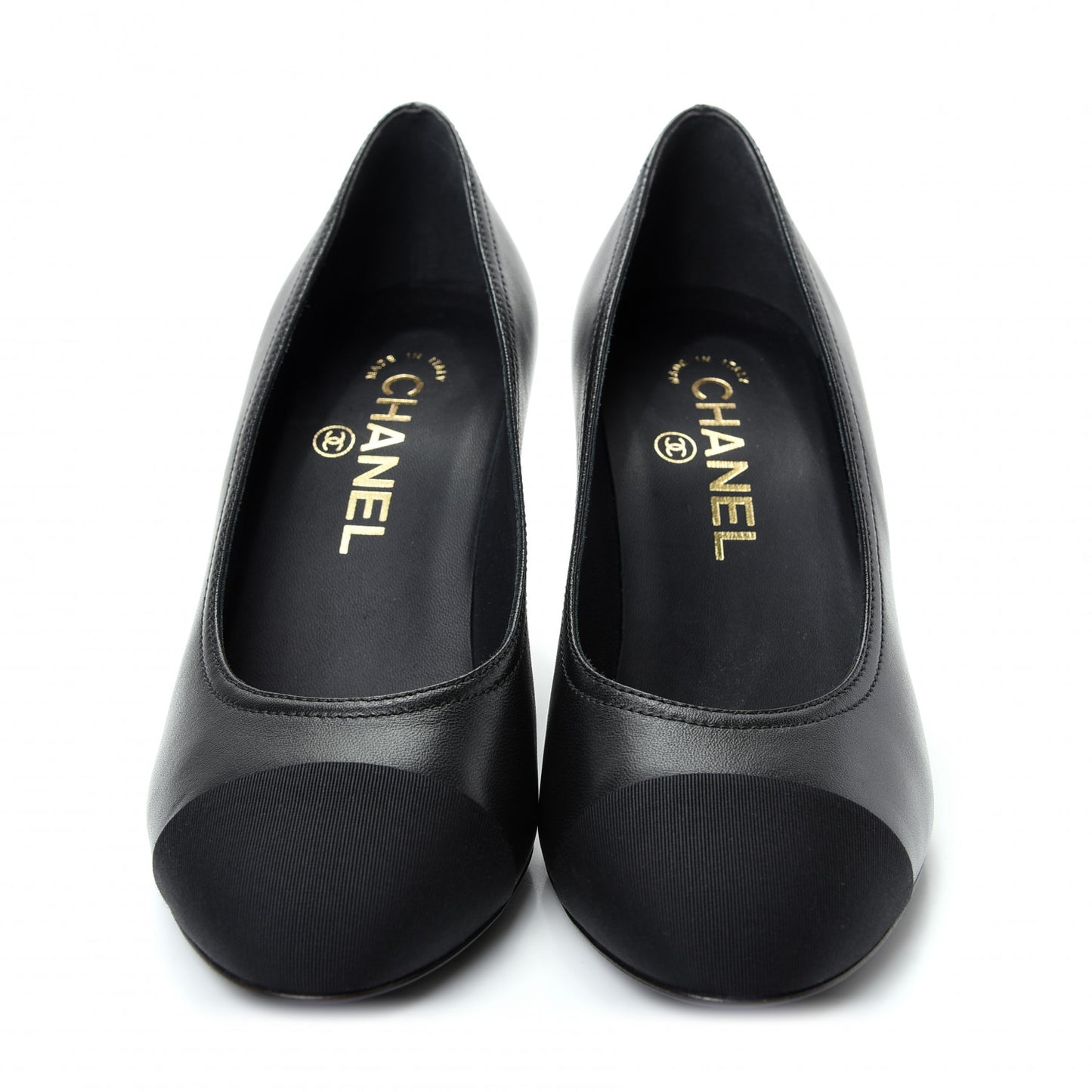Calfskin Grosgrain Crystal Cap Toe Logo Pumps 36.5 Black