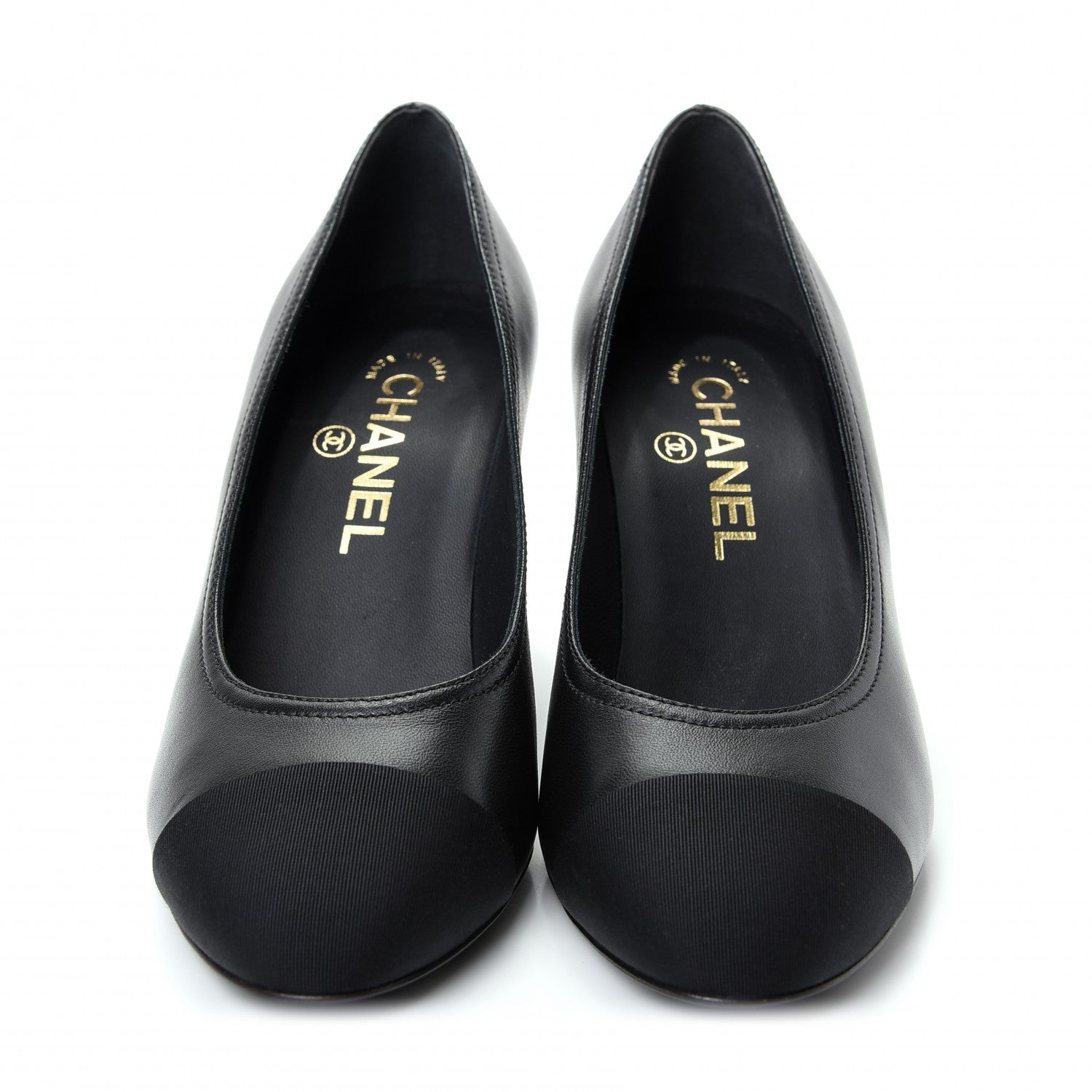 Chanel Calfskin Grosgrain Crystal Cap Toe Logo Pumps 36.5 Black 2 of 9