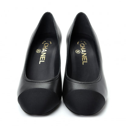 Chanel Calfskin Grosgrain Crystal Cap Toe Logo Pumps 36.5 Black 2 of 9