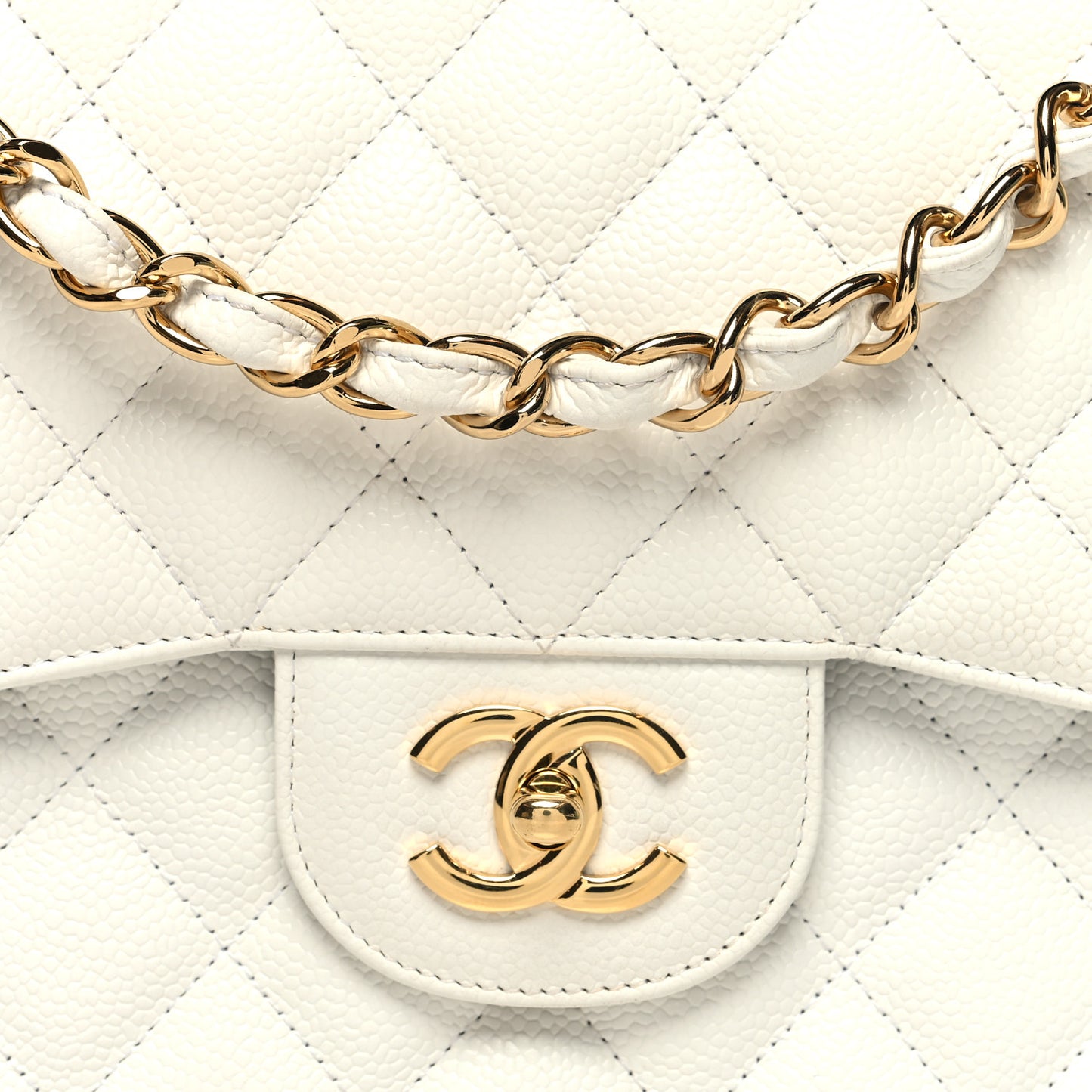 Caviar Quilted Jumbo Double Flap White