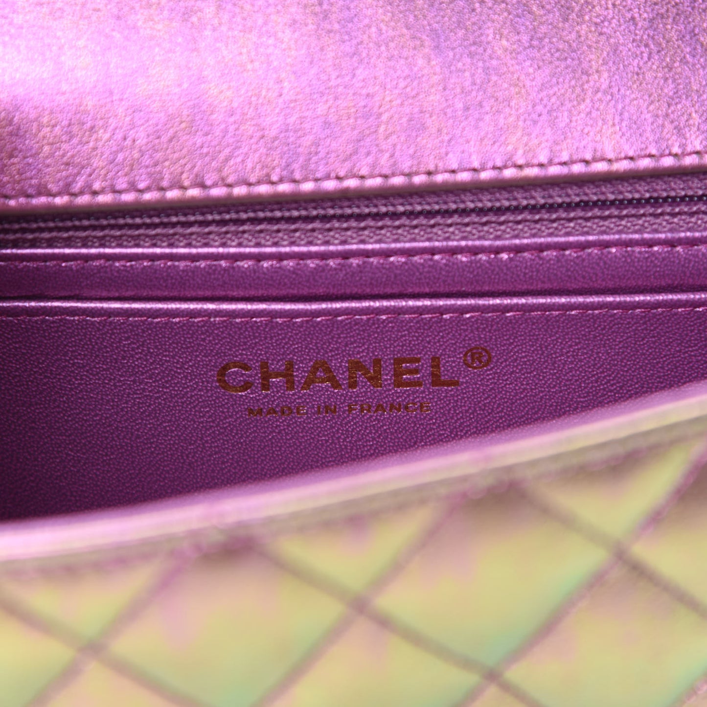 Iridescent Lambskin Quilted Mini Rectangular Flap Purple