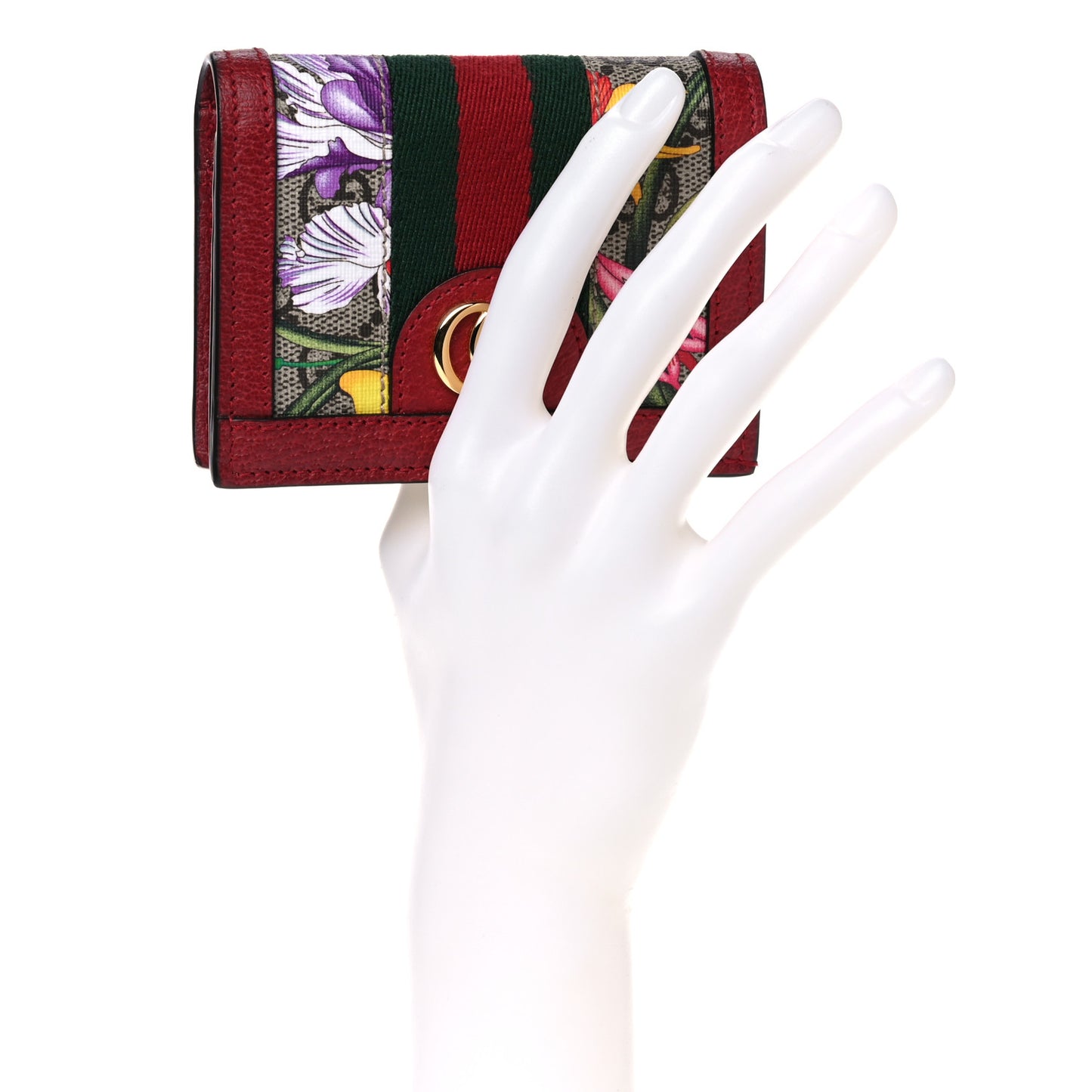 GG Supreme Monogram Flora Web Ophidia Card Case Red