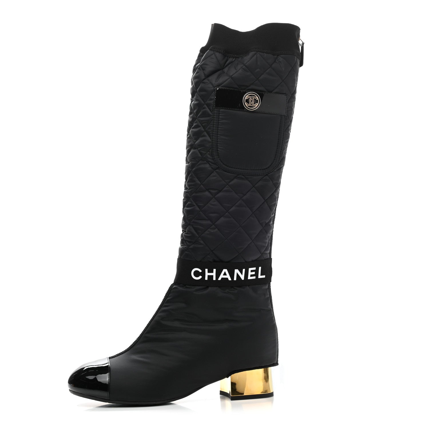 Chanel Mixed Fibers Lambskin Patent Calfskin Convertible High Boot 39 Black 1 of 17