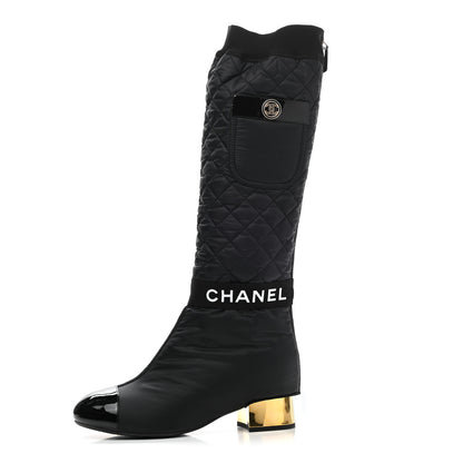 Chanel Mixed Fibers Lambskin Patent Calfskin Convertible High Boot 39 Black 1 of 17