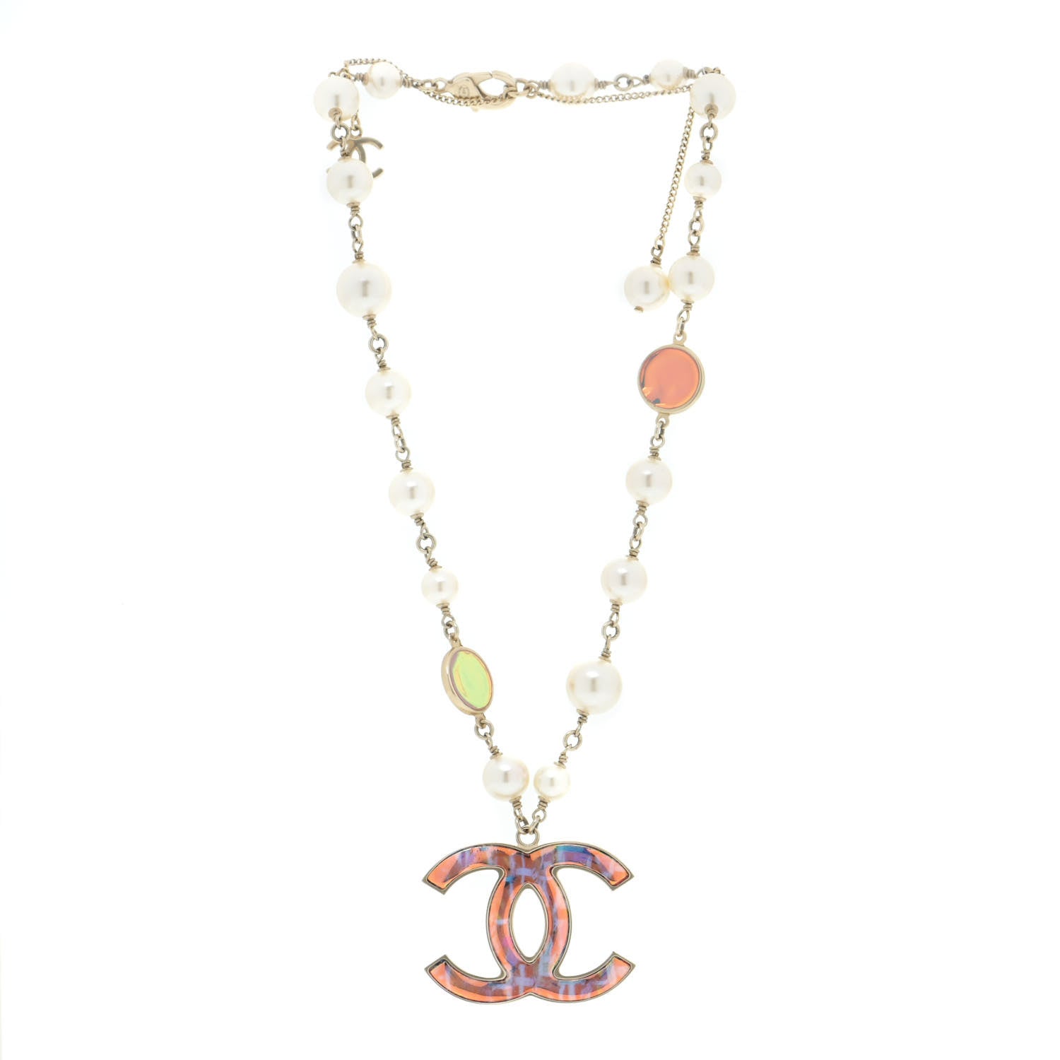 Chanel Iridescent Enamel Pearl CC Short Necklace Pink Gold 3 of 7