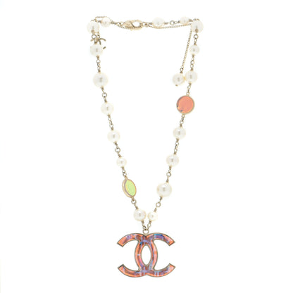Chanel Iridescent Enamel Pearl CC Short Necklace Pink Gold 3 of 7