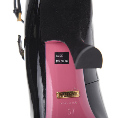 Gucci Patent Pearl Taide T-Strap Mid Heel Pumps 37 Black 8 of 10