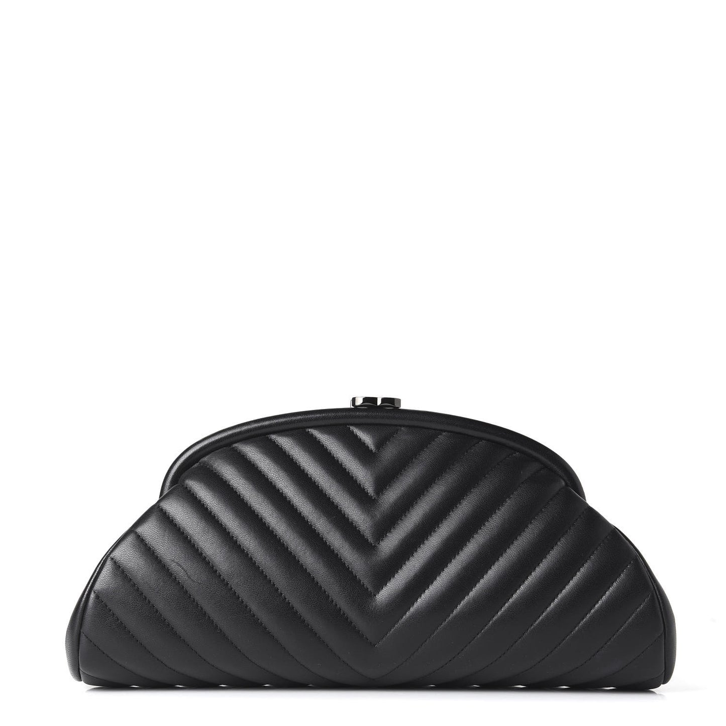 Lambskin Chevron Quilted Timeless Clutch Black