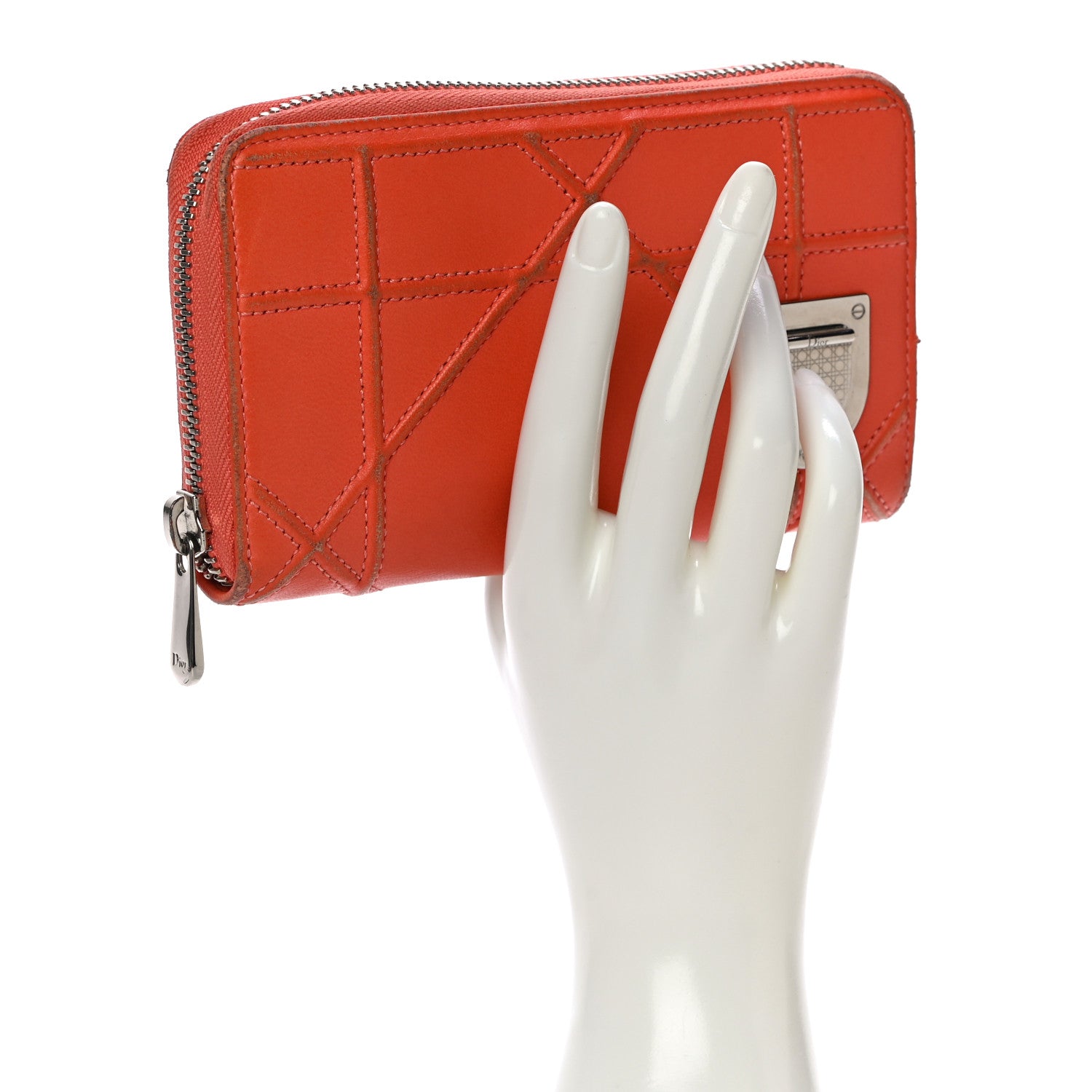 Christian Dior Calfskin Cannage Medium Diorama Voyageur Wallet Orange 2 of 24