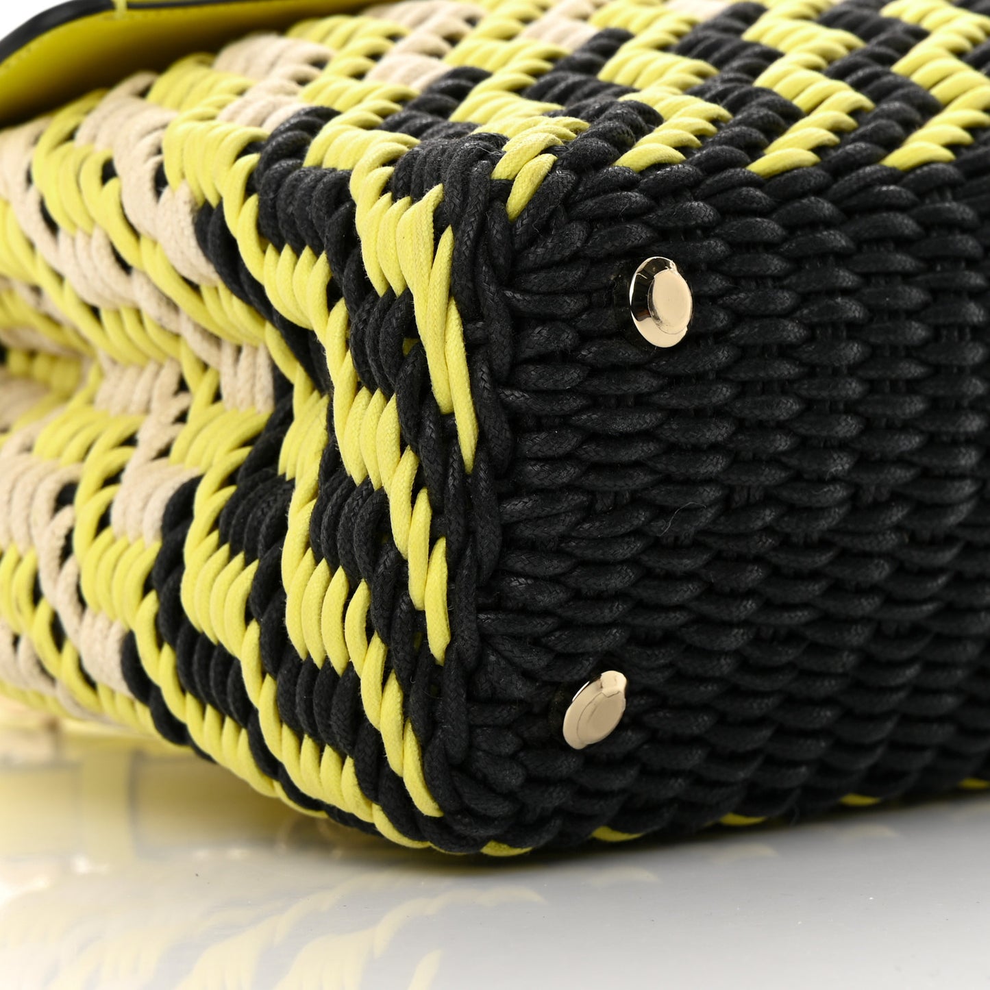 Woven Calfskin Trifolio Top Handle Bag Yellow Black