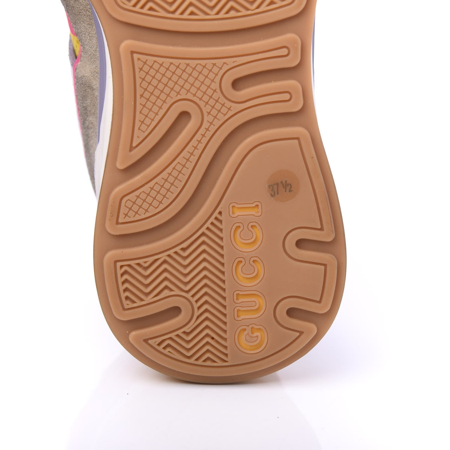 Gucci Suede Calfskin Tejus Printed Womens Ultrapace Sneakers 37.5 Pink Silver Oatmeal Yolk 6 of 8