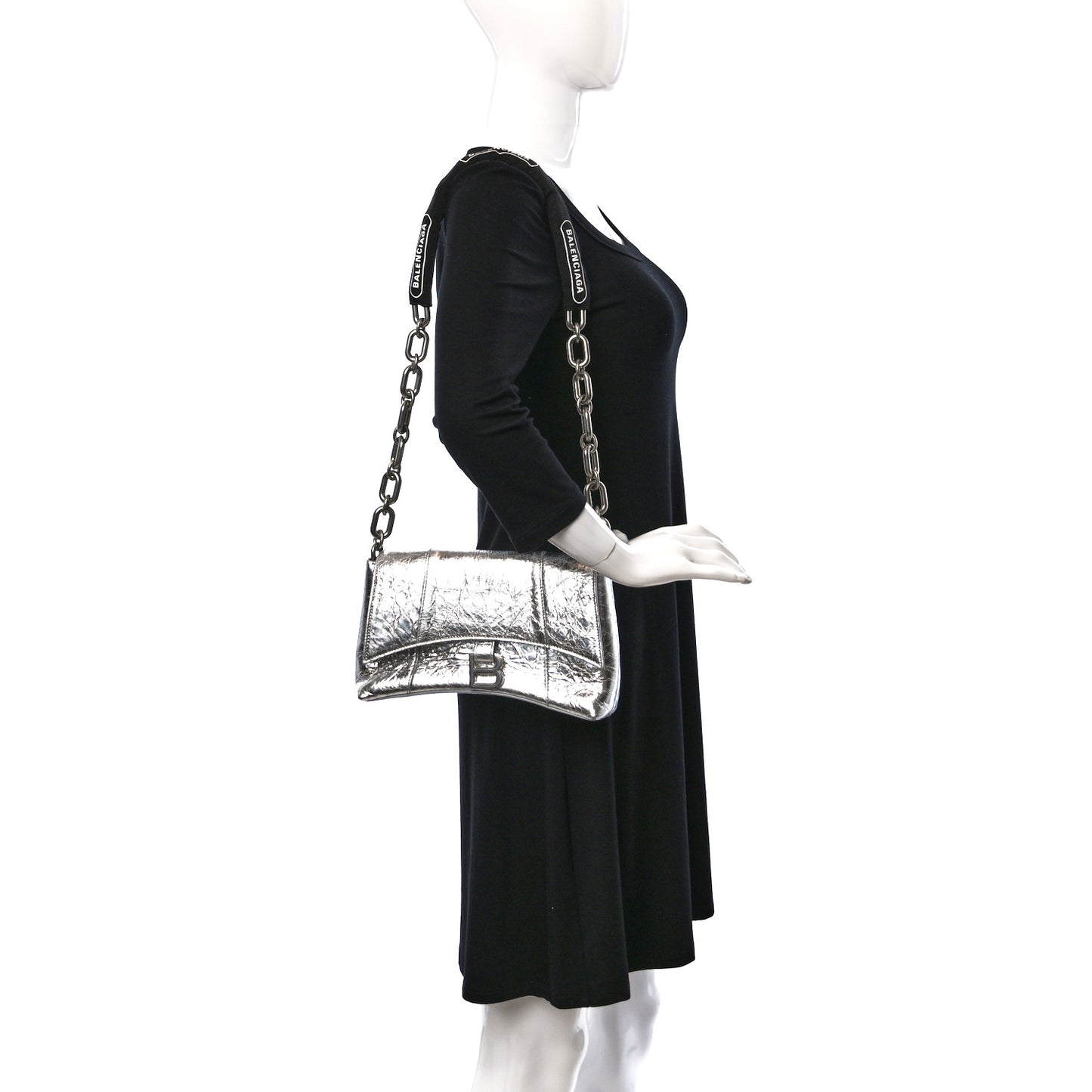 Metallic Calfskin Downtown Chain Shoulder Bag XS Silver