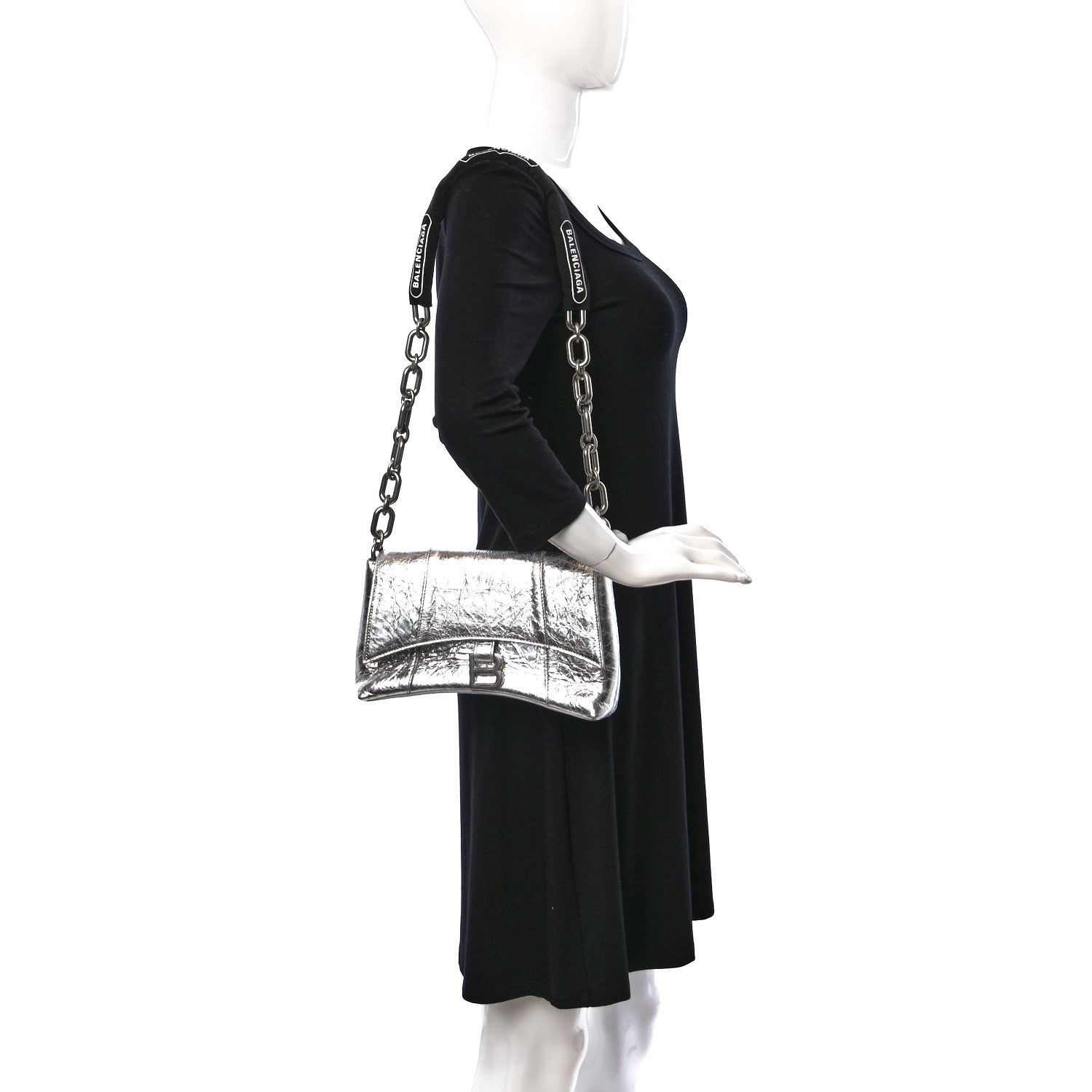 Balenciaga Metallic Calfskin Downtown Chain Shoulder Bag XS Silver 2 of 10