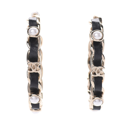 Chanel Lambskin Pearl More Is More CC Chain Hoop Earrings Gold Black 1 of 5