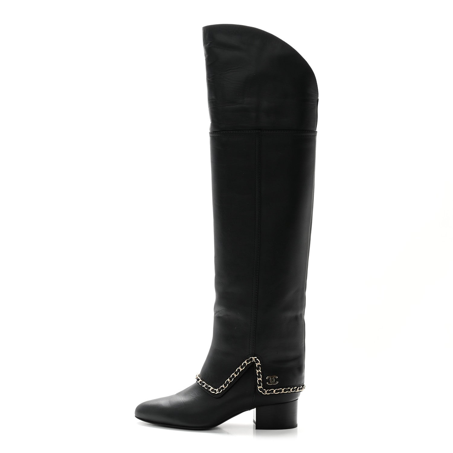 Chanel Calfskin Knee High Chain Boots 39 Black 1 of 18