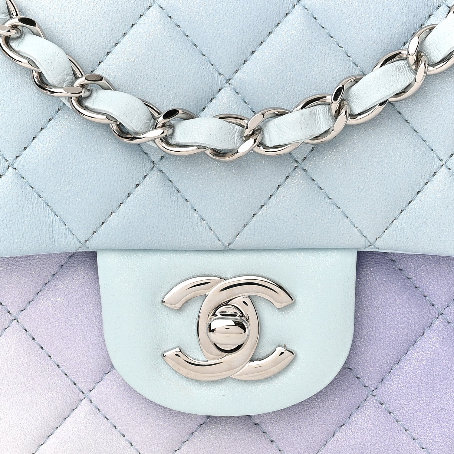 Chanel Perforated Lambskin Quilted Mini Rectangular Flap Light Blue Light Purple White 8 of 11