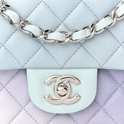 Chanel Perforated Lambskin Quilted Mini Rectangular Flap Light Blue Light Purple White 8 of 11