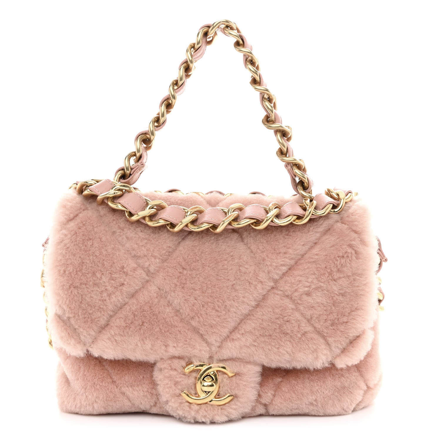 Chanel Shearling Lambskin Quilted Small Chain Top Handle Flap Pink 1 of 8