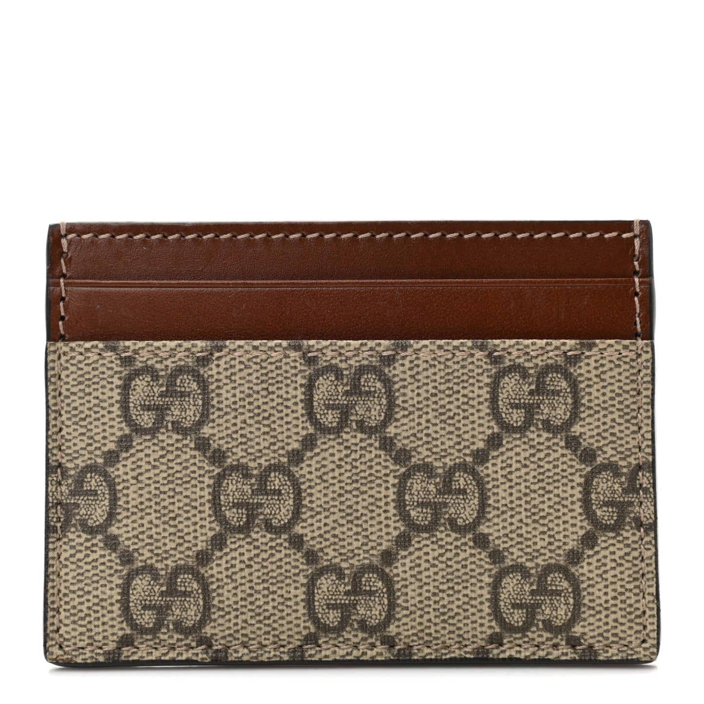 GG Supreme Monogram Calfskin Card Holder Beige Ebony Cuir