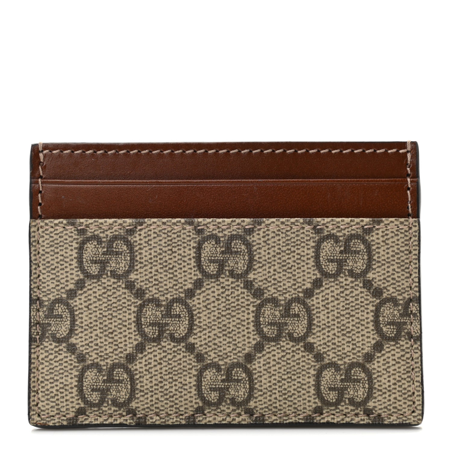 Gucci GG Supreme Monogram Calfskin Card Holder Beige Ebony Cuir 1 of 6
