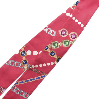Chanel Silk Pearl CC Chain Slim Bandeau Scarf Pink 3 of 8