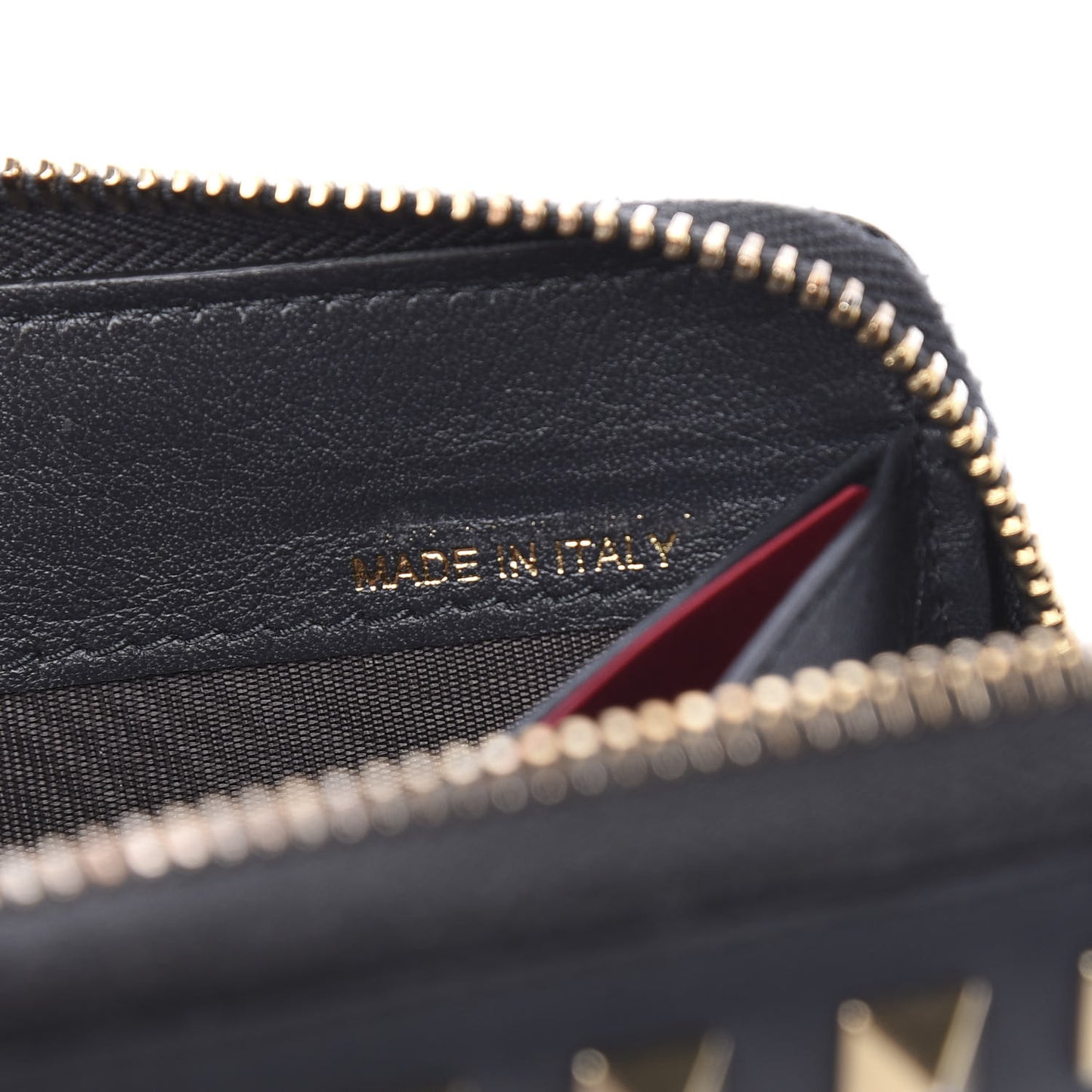 Calfskin Rockstud Zip Around Wallet Black