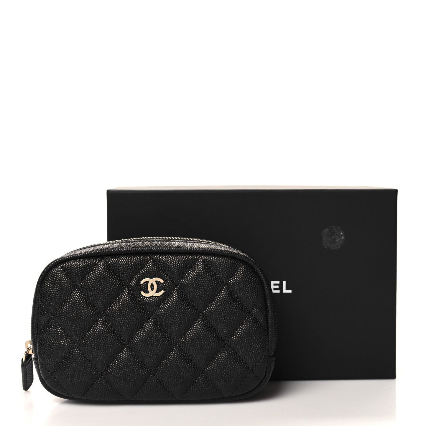 Caviar Quilted Small Curvy Pouch Cosmetic Case Black