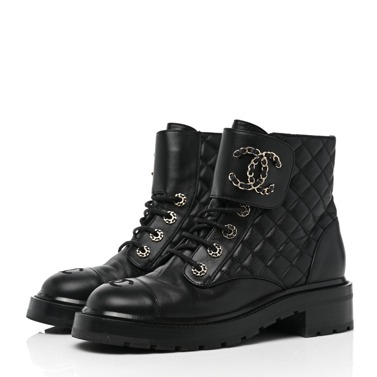 Shiny Goatskin Calfskin Quilted Lace Up Combat Boots 39 Black