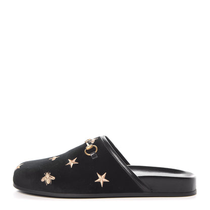 Gucci Softy Velvet Malaga Kid Bee Star Embroidered Womens Horsebit River Slippers 39 Black 1 of 12
