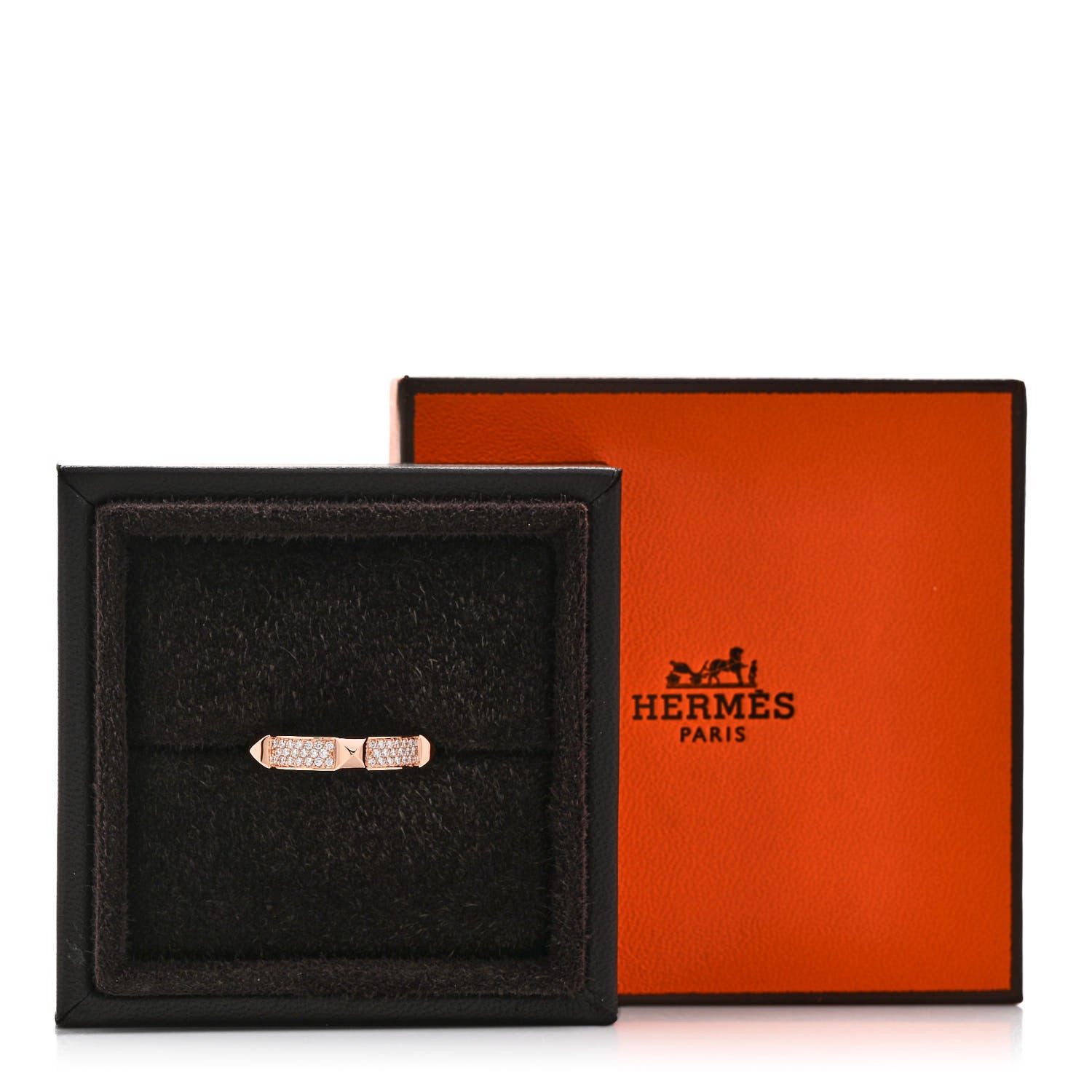 Hermes 18K Rose Gold Diamond Clou D'H Ring 56 7.5 5 of 5