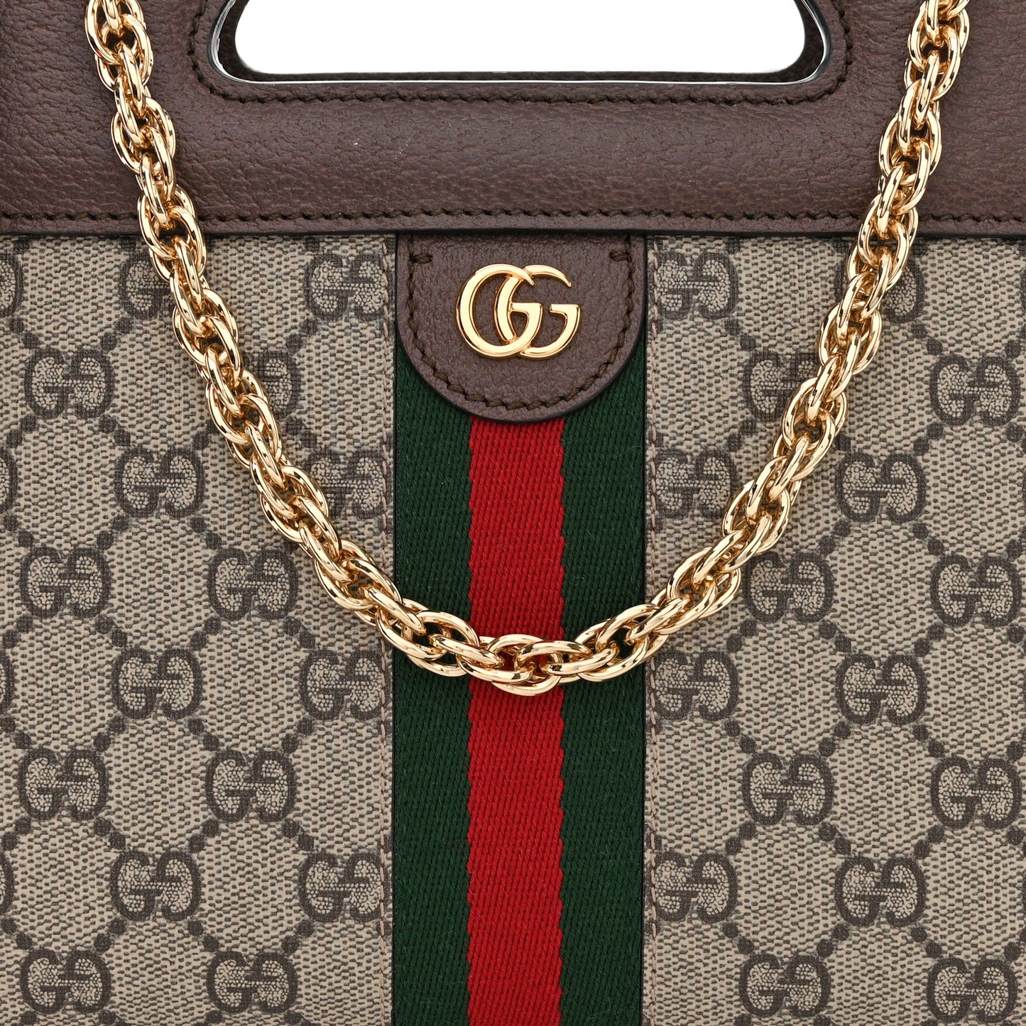 GG Supreme Monogram Textured Dollar Calfskin Web Small Ophidia Slip Handle Tote Beige Ebony New Acero