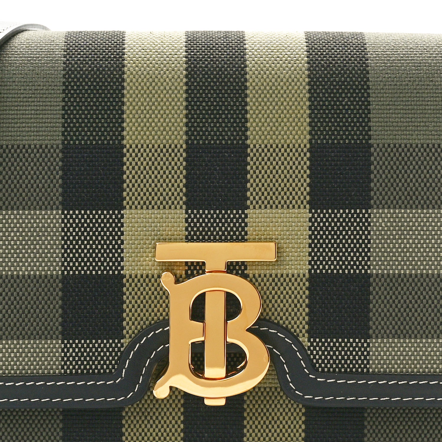 Burberry Calfskin Giant Check Print Small TB Bag Military Green 7 of 9