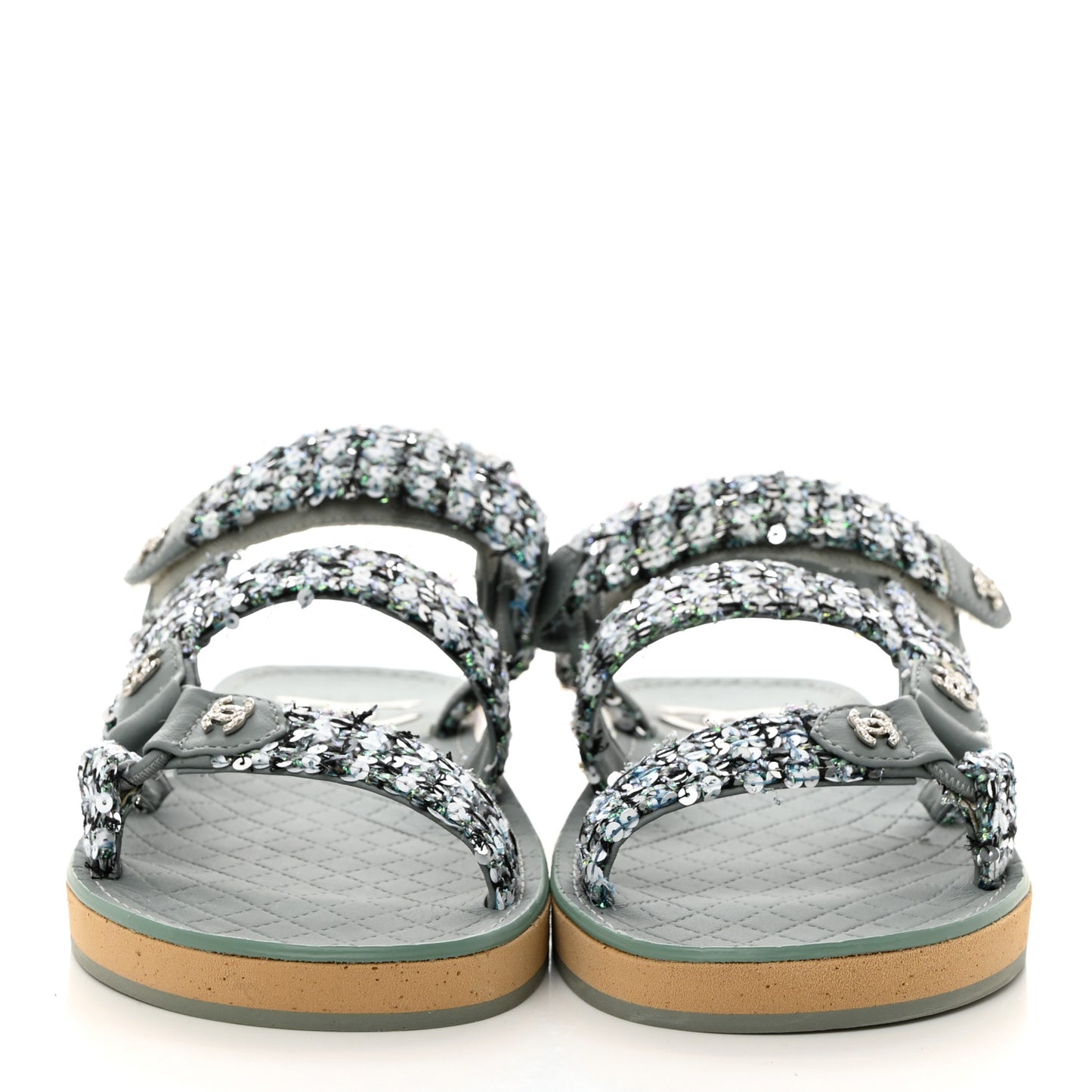 Tweed Sequin Crystal CC Sandals 39.5 Blue Multicolor