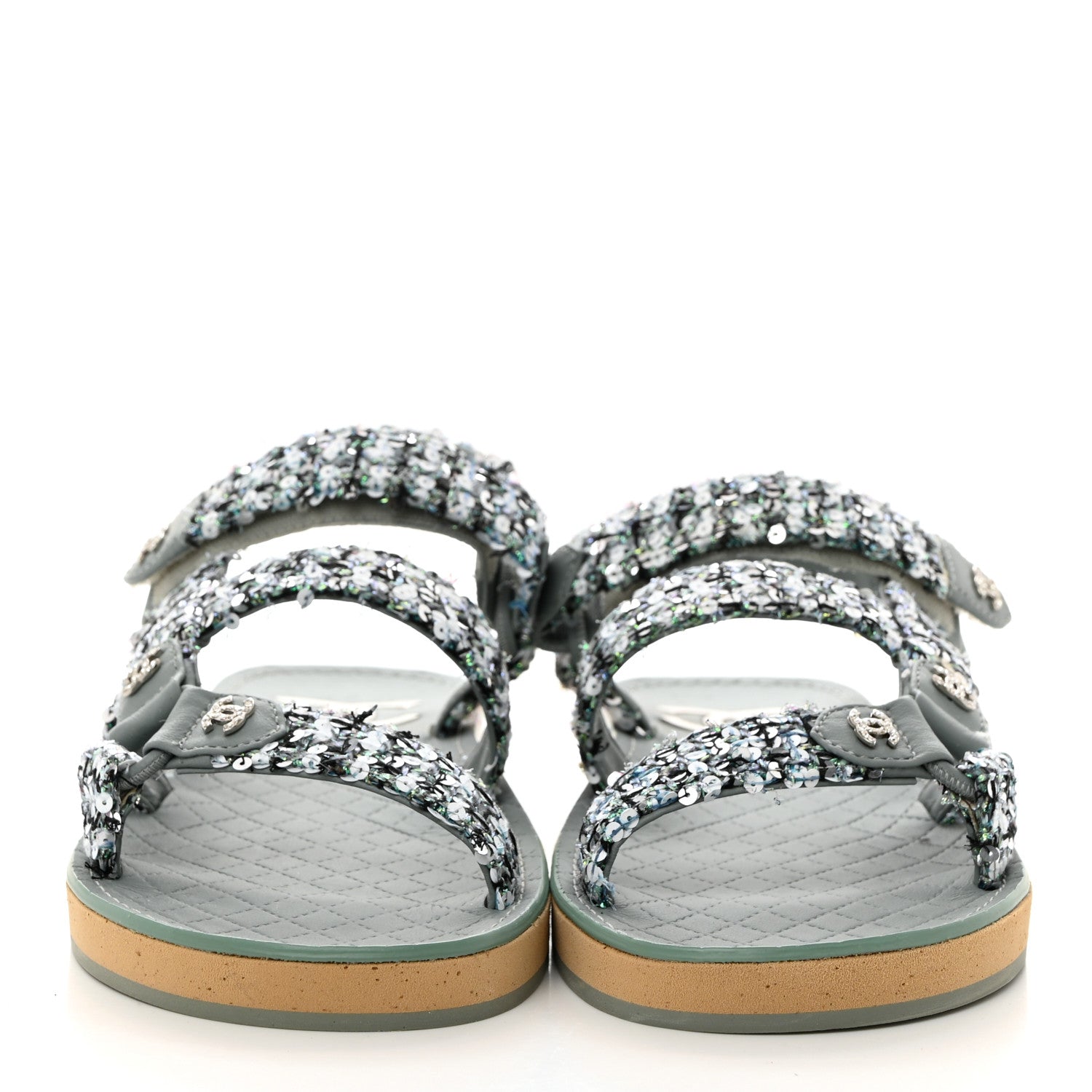Chanel Tweed Sequin Crystal CC Sandals 39.5 Blue Multicolor 2 of 8