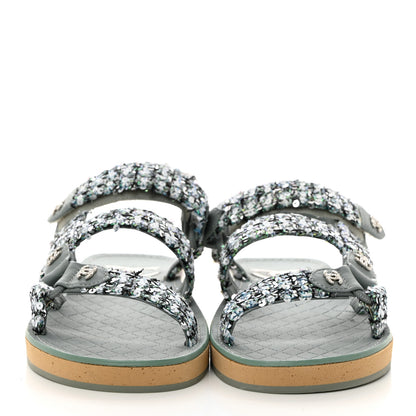 Chanel Tweed Sequin Crystal CC Sandals 39.5 Blue Multicolor 2 of 8