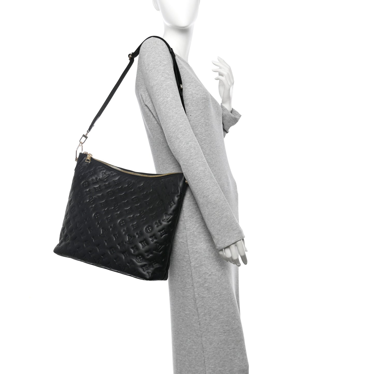 Lambskin Embossed Monogram Coussin Hobo MM Black