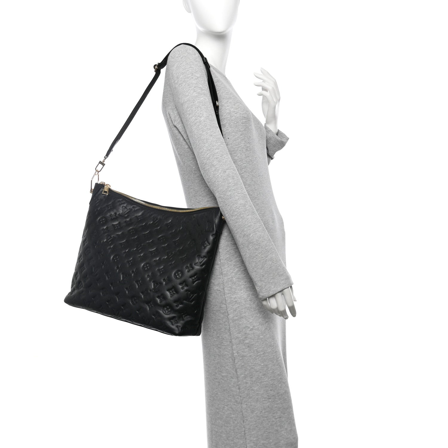 Louis Vuitton Lambskin Embossed Monogram Coussin Hobo MM Black 2 of 11