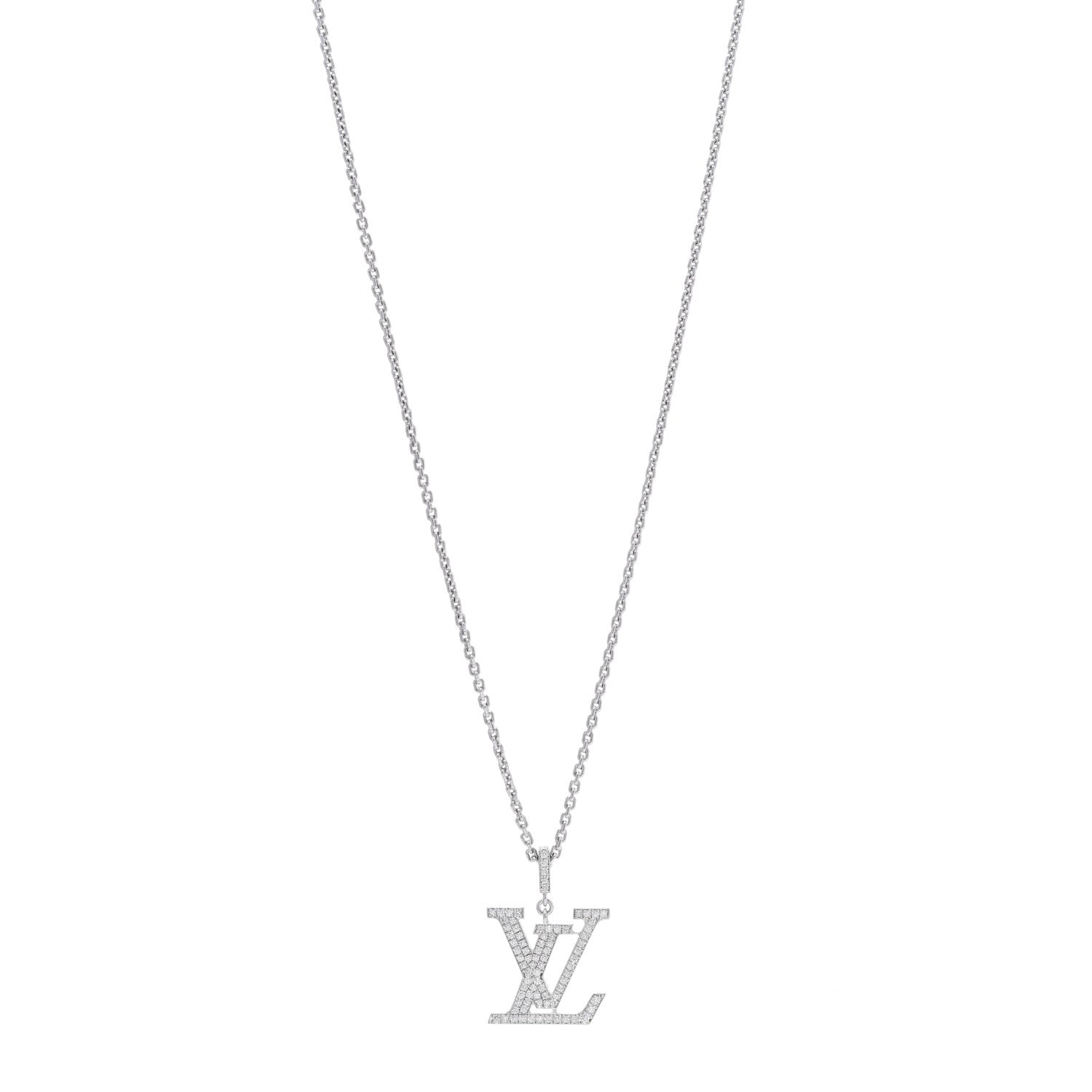Louis Vuitton 18K White Gold Diamond LV Medium Pendant Necklace 1 of 7